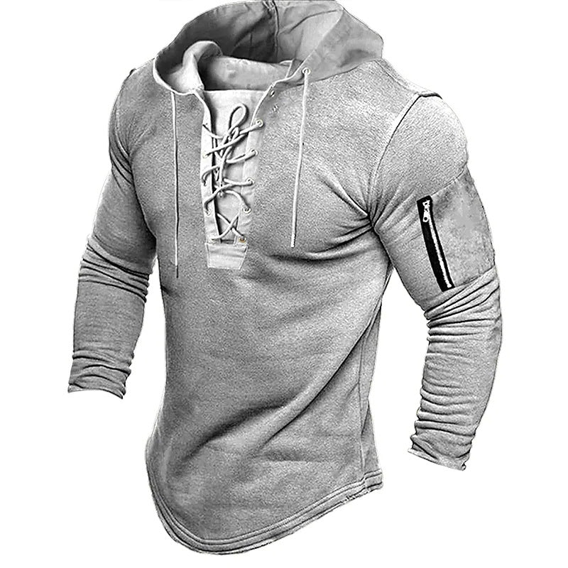 Men's Pullover Hooded Sweatshirt Lace-up