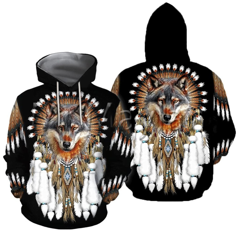 Men's Wolf Totem Print Hoodie 3D Print Hoodie Pullover