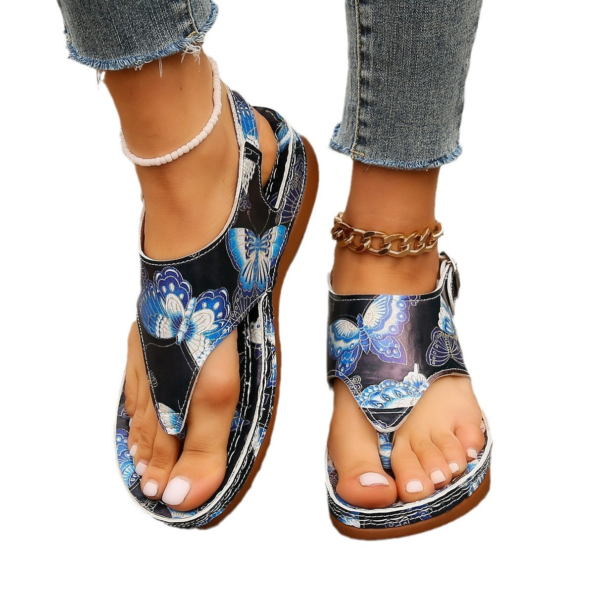 Women's Fashion Casual Flower Back Buckle Wedge Sandals