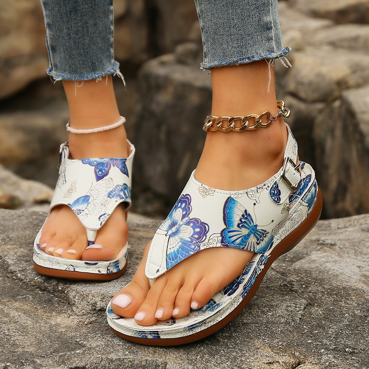 Women's Fashion Casual Flower Back Buckle Wedge Sandals