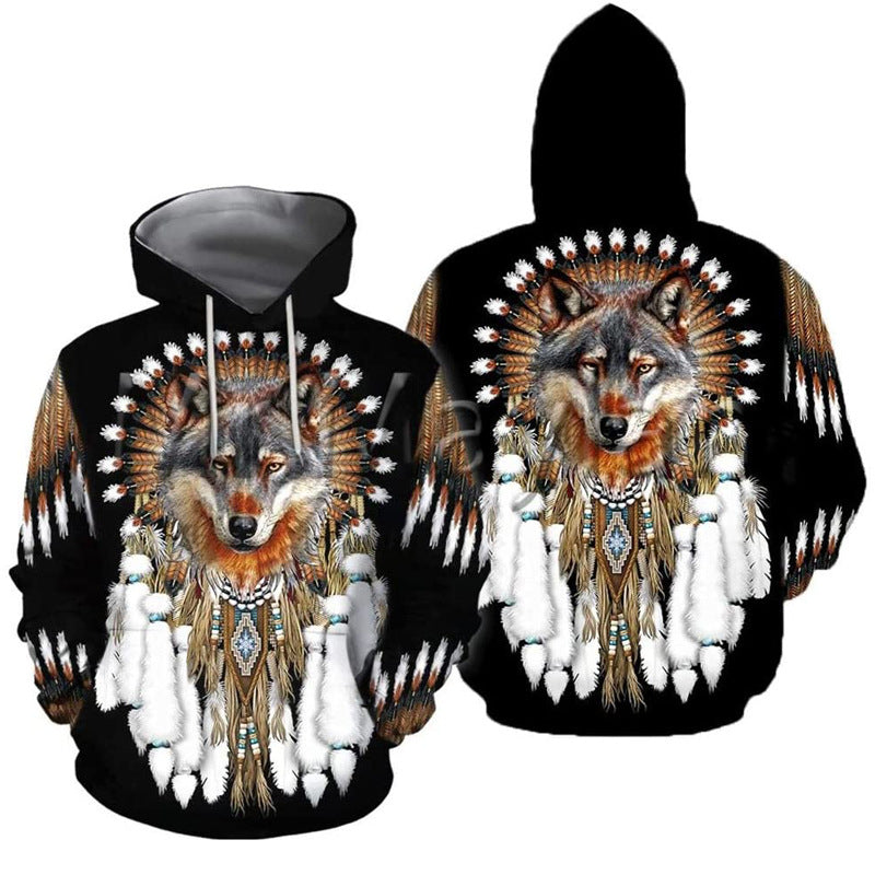 Men's Wolf Totem Print Hoodie 3D Print Hoodie Pullover