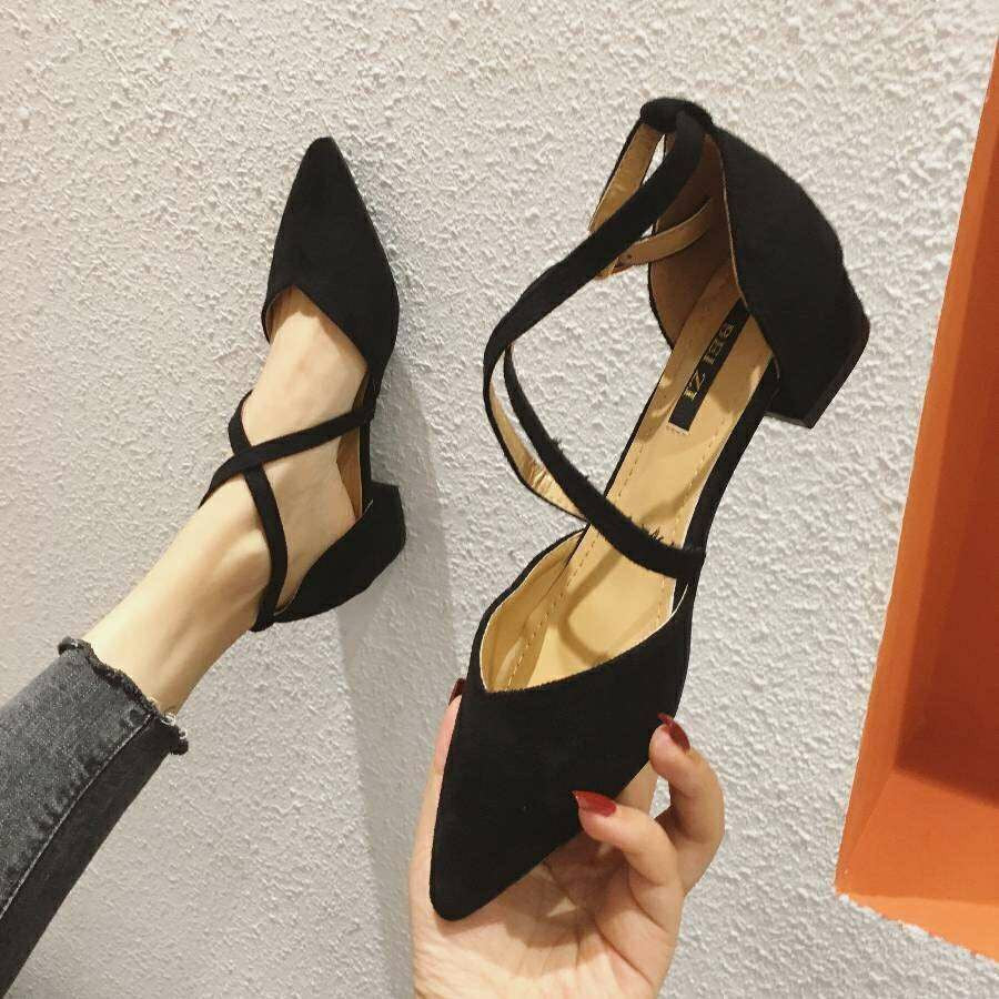 Women's Flat Bottomed Pointed Toe Versatile Cross Tie Single Shoes