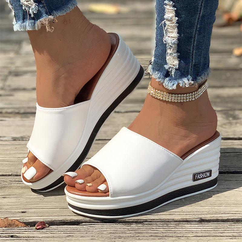 Fish Mouth Wedges Sandals Summer Fashion Hollow Design High Heels Slides Slippers Casual Beach Shoes For Women