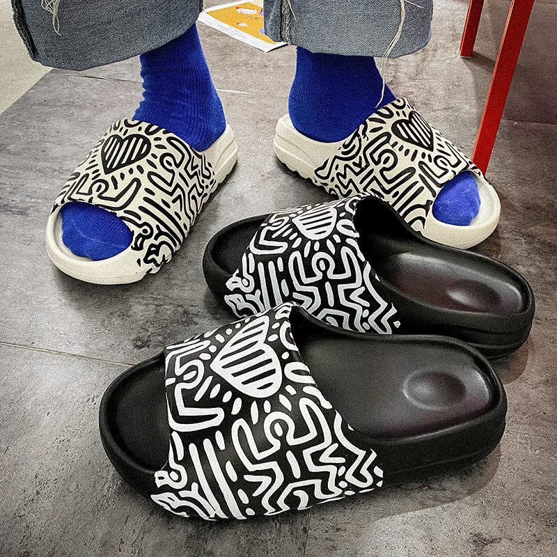 Graffiti Sandals And Slippers Men's Shoes Platform Slippers