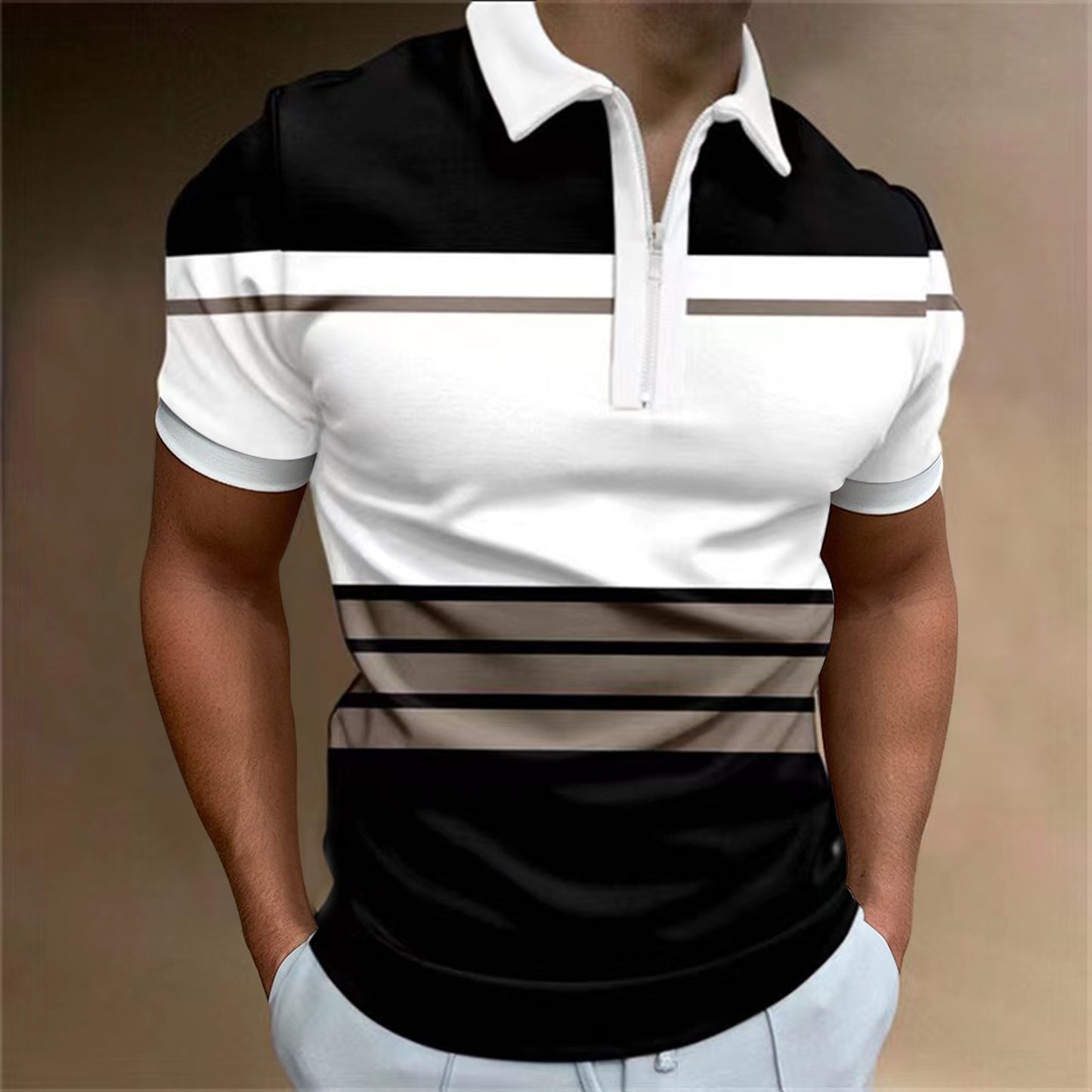 European And American Men's 3D Digital Printing Zipper Polo Shirt Plus Size