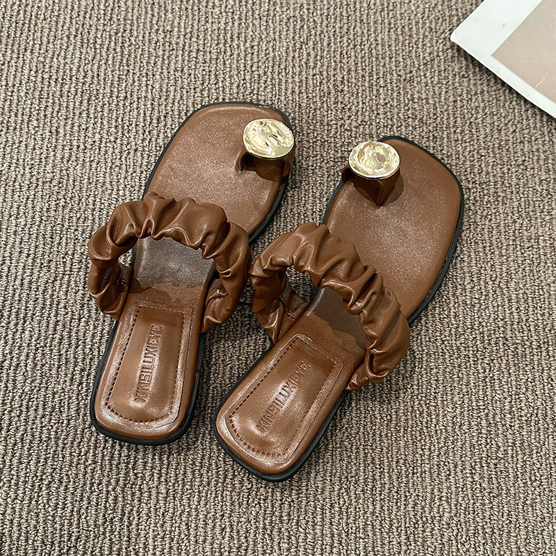 Square Head Muffin Beach Shoes Platform Slippers