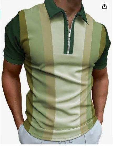 European And American Men's 3D Digital Printing Zipper Polo Shirt Plus Size