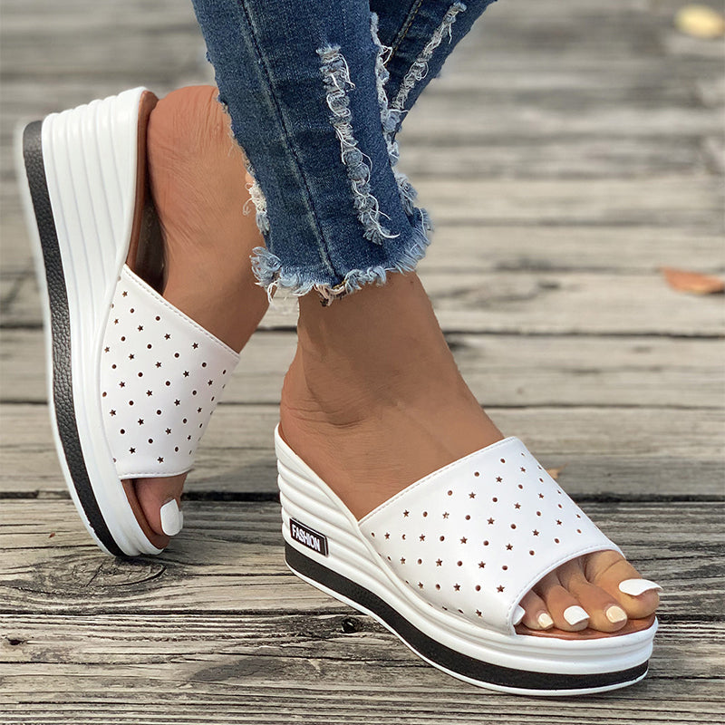 Fish Mouth Wedges Sandals Summer Fashion Hollow Design High Heels Slides Slippers Casual Beach Shoes For Women