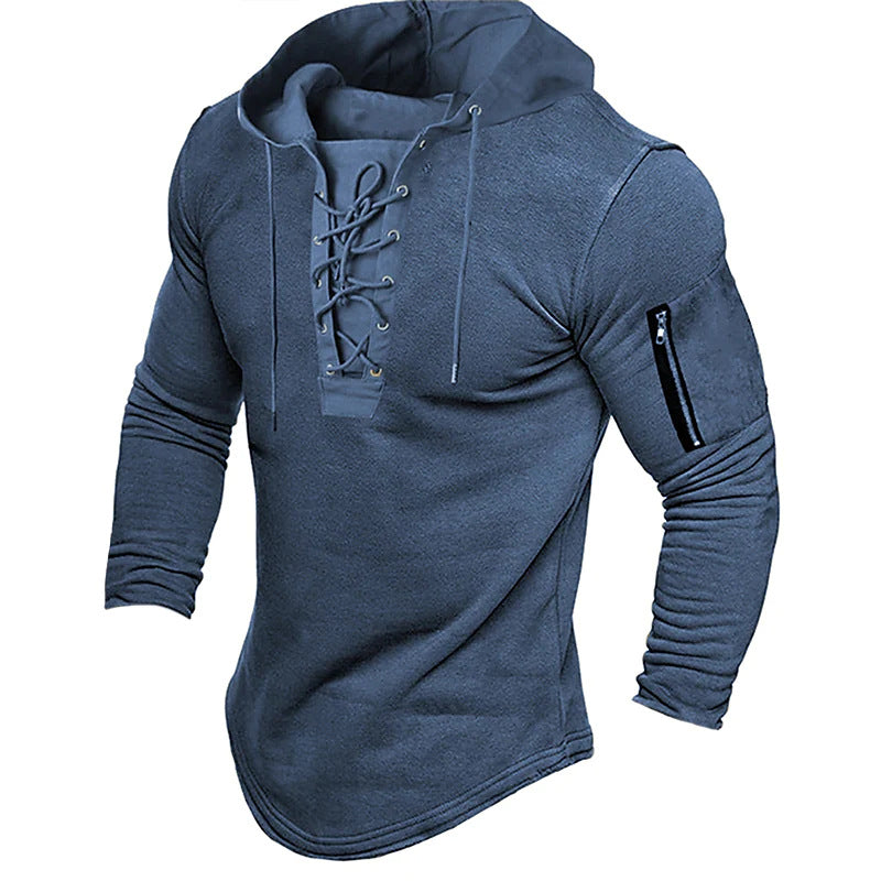 Men's Pullover Hooded Sweatshirt Lace-up